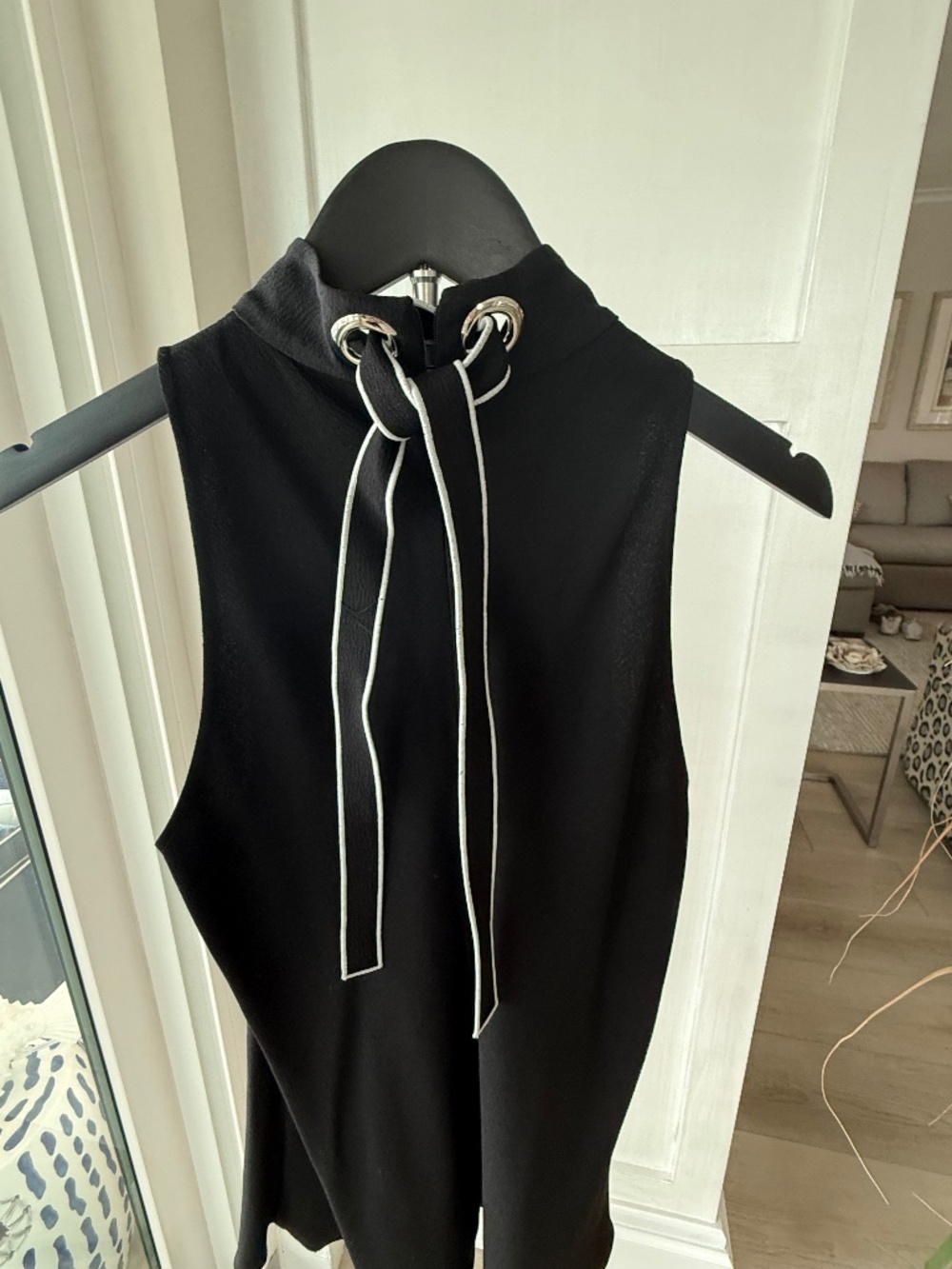 Proenza Schoeler cut in shoulder long top with back black and white ribbon
